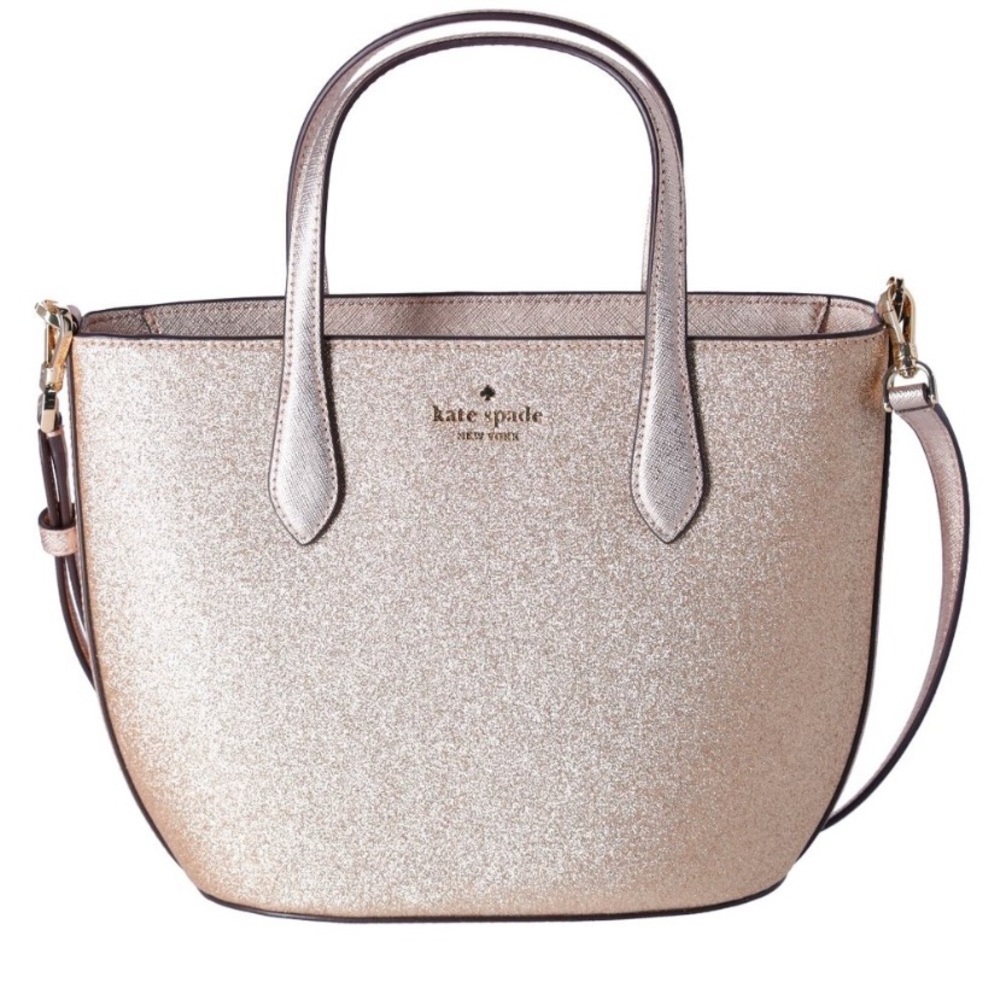 Kate Spade Glitter Glimmer Zip Satchel Crossbody Bag Gold NWT